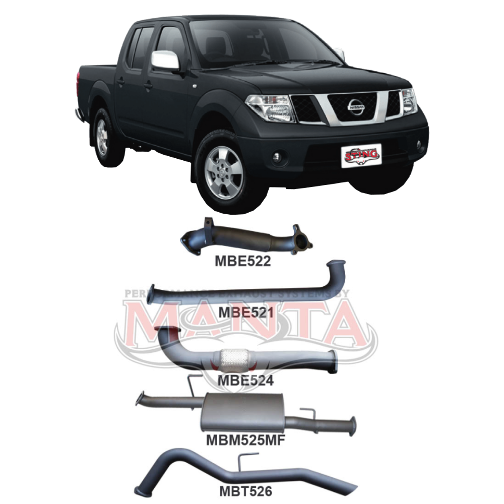 Manta 3in Turbo Back Exhaust - Nissan Navara D40 2.5L YD25 Turbo Diesel Thai Built Manual 2007-2015