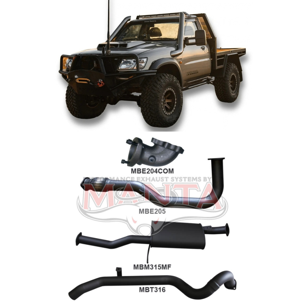 Manta 3in Turbo Back Exhaust - Nissan Patrol GU Ute & GQ Wagon Coil Cab 4.2L TD42T Turbo Diesel 1988-2006