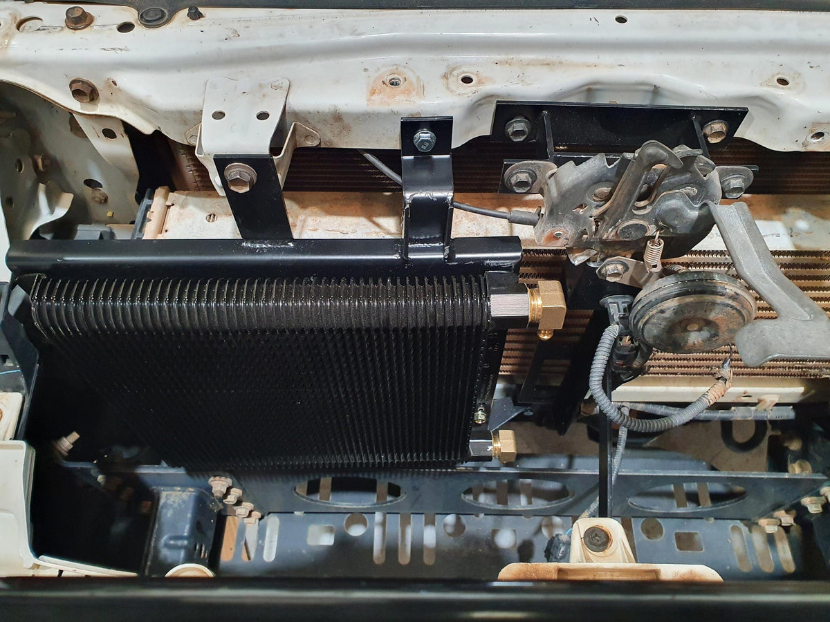 PDI Hilux transmission cooler fitted, top view